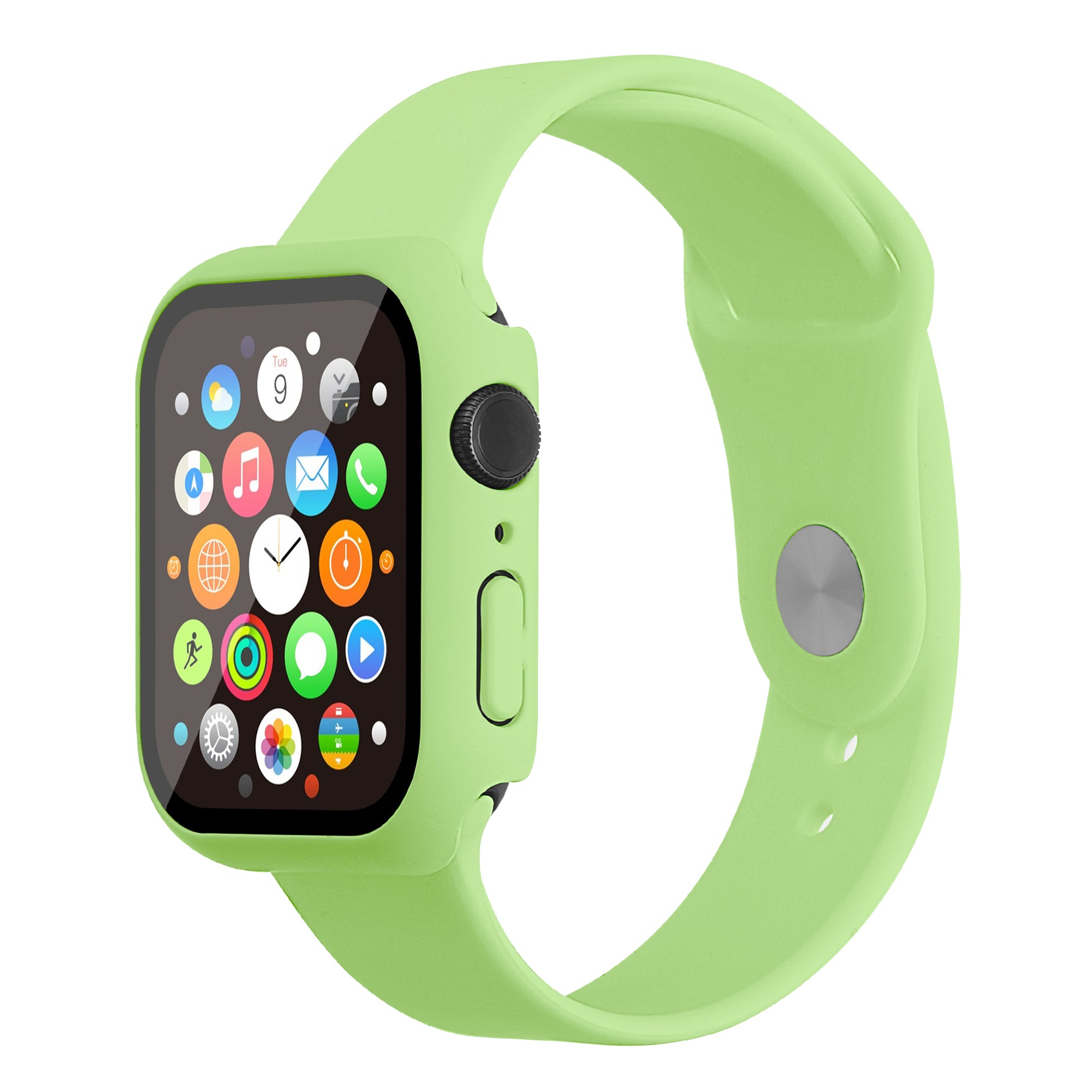 For Apple Watch Series 7 45mm Soft Silicone Watch Band+Hard PC Watch Cover with Tempered Glass Film Size M L For Apple Watch Series 7 45mm Soft Silicone Watch Band+Hard PC Watch Cover with Tempered Glass Film Size M L